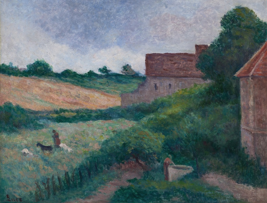 Maximilien Luce - Rolleboise, Les Fermes ou La chevrière et la fermière près du puits
