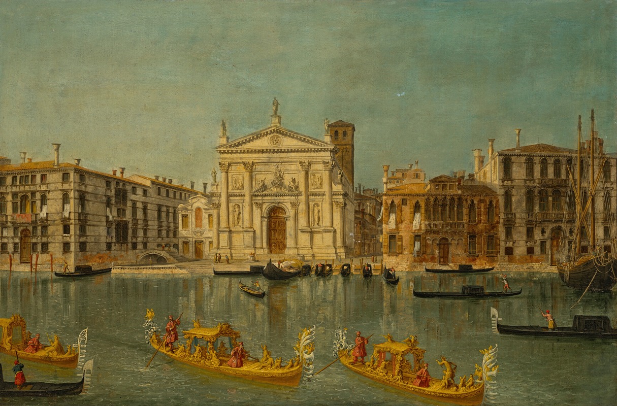 Michele Marieschi - Venice; The Grand Canal with the Church of San Stae, with gilded gondolas in the foreground