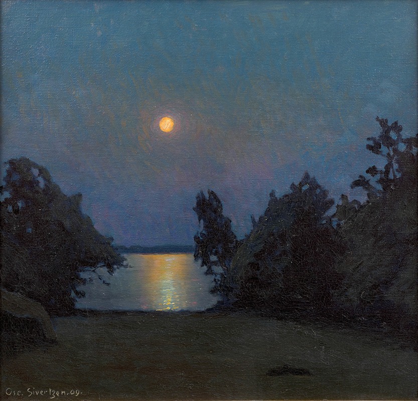 Oscar Sivertzen - Effet de lune sur un fjord