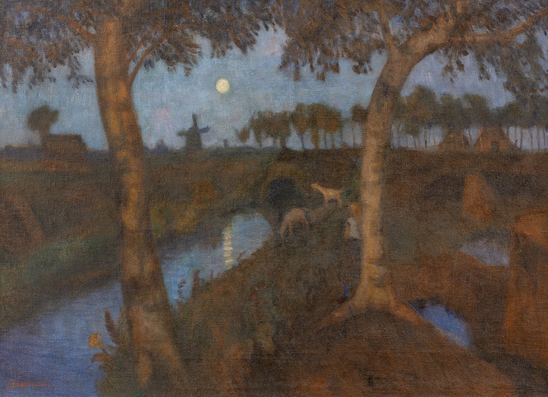 Otto Modersohn - Mondaufgang im Moor. Rückseitig Fuchsheide – blühender Hügel