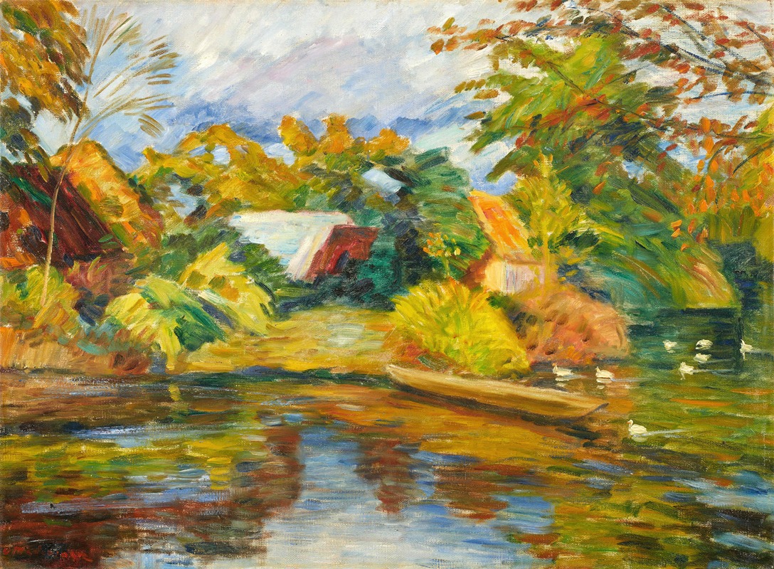 Otto Modersohn - Stürmischer Herbsttag an der Wümme im alten Dorf in Fischerhude