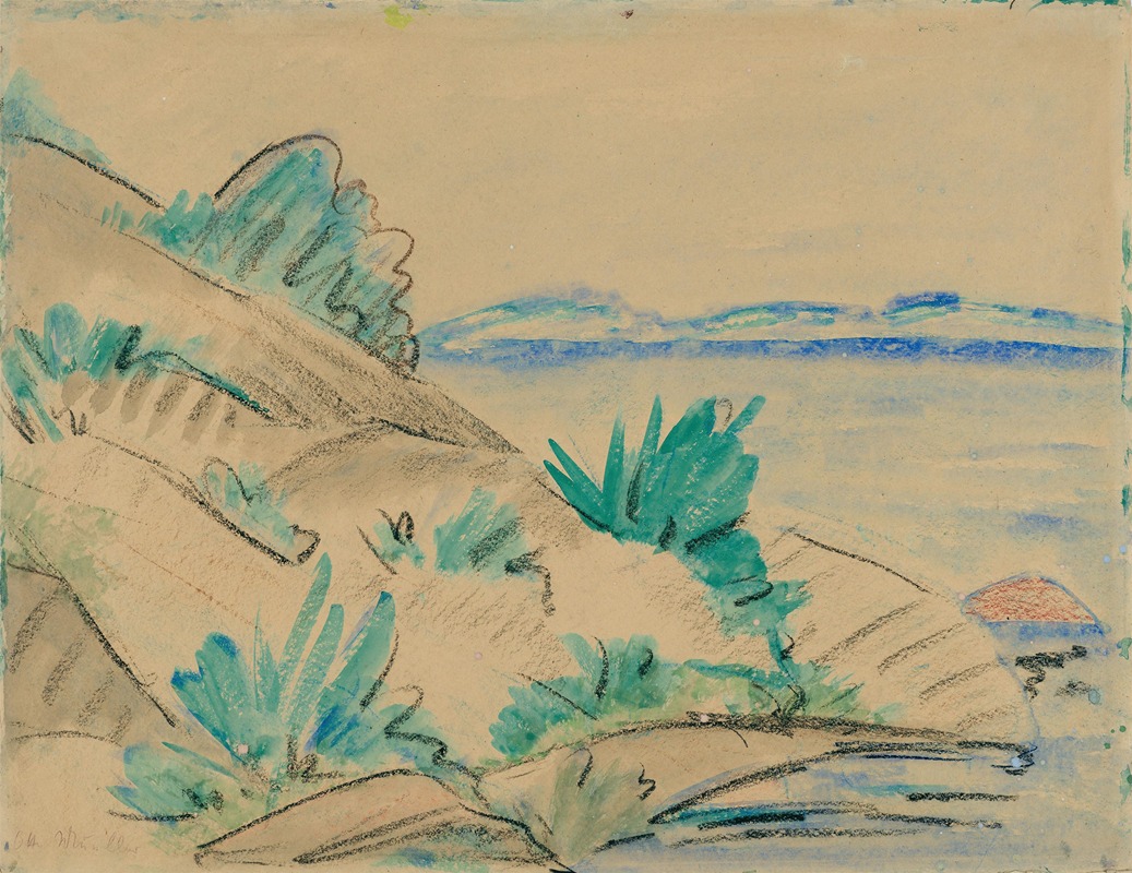 Otto Mueller - Dünenlandschaft mit Sträuchern