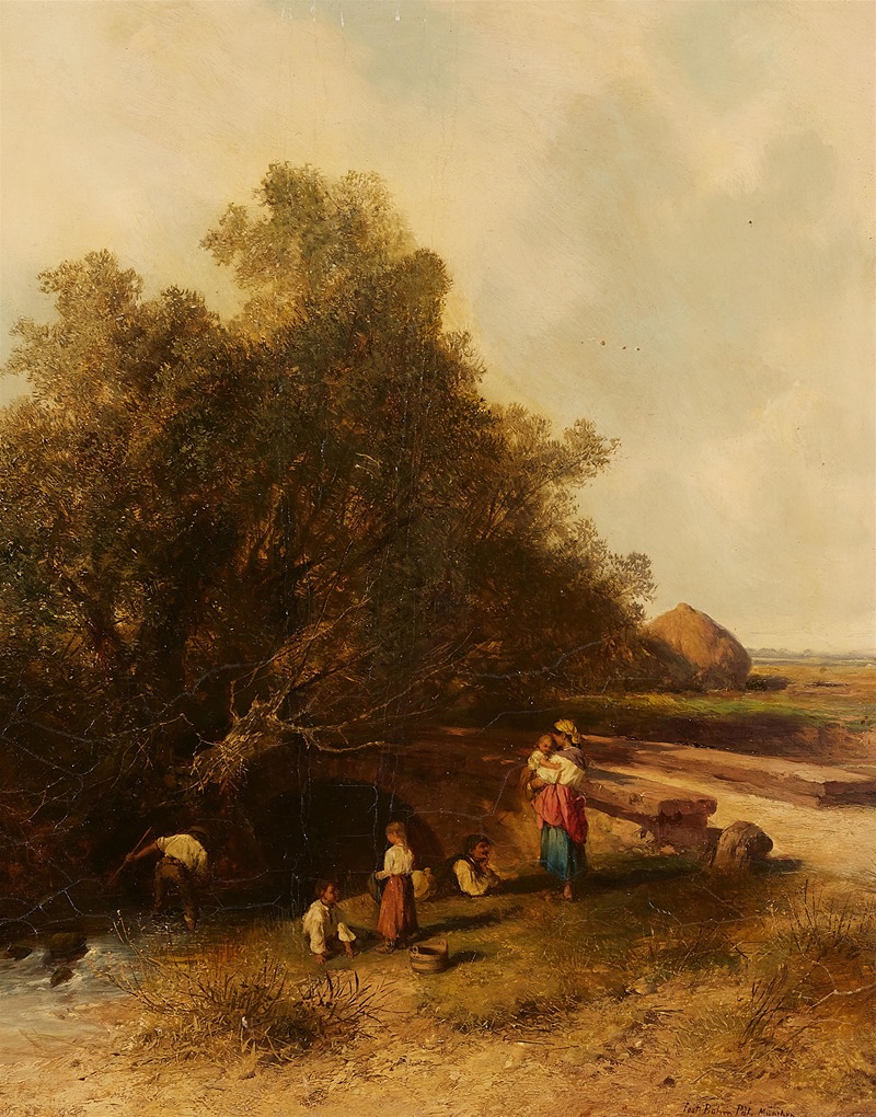 Paul Böhm - Rastende Familie an einem Bach