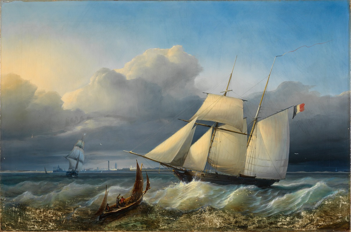 Paul Jean Clays - ‘Louise Marie’ van de Koninklijke Belgische Marine, zeilend op de rede van Oostende