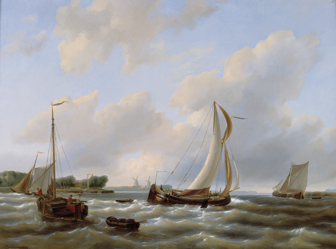 Petrus Johannes Schotel - Vissersvaartuigen en binnenschepen op het Hellegat in de Oosterschelde