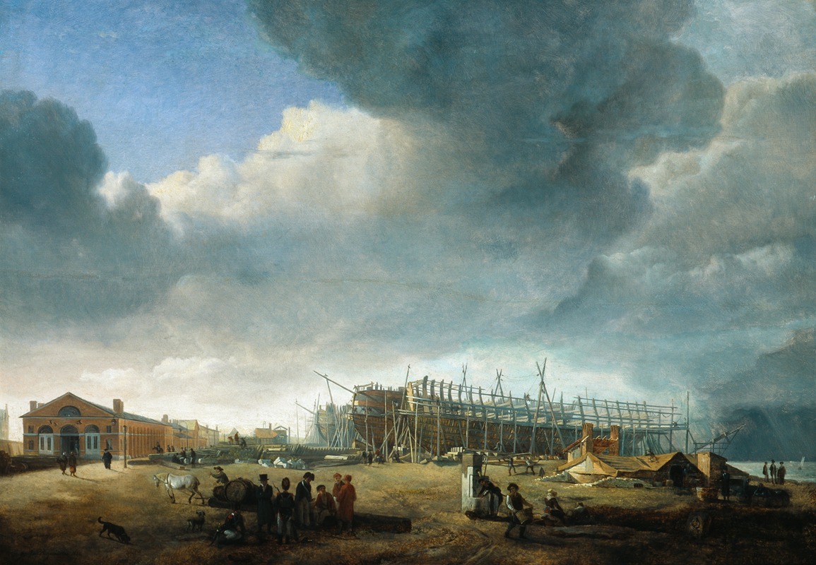 Petrus Johannes van Regemorter - ezicht op de Keizerlijke scheepswerven te Antwerpen ten tijde van de Franse overheersing