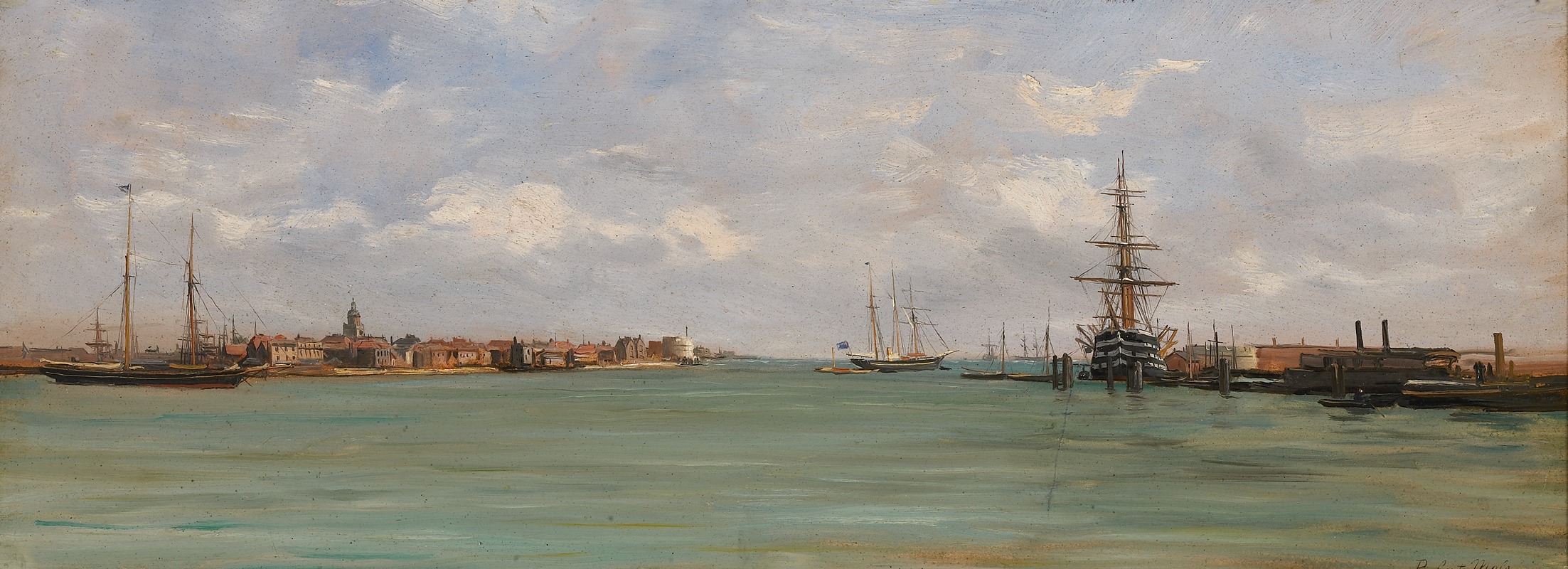 Robert Mols - Gezicht op de haven van Portsmouth