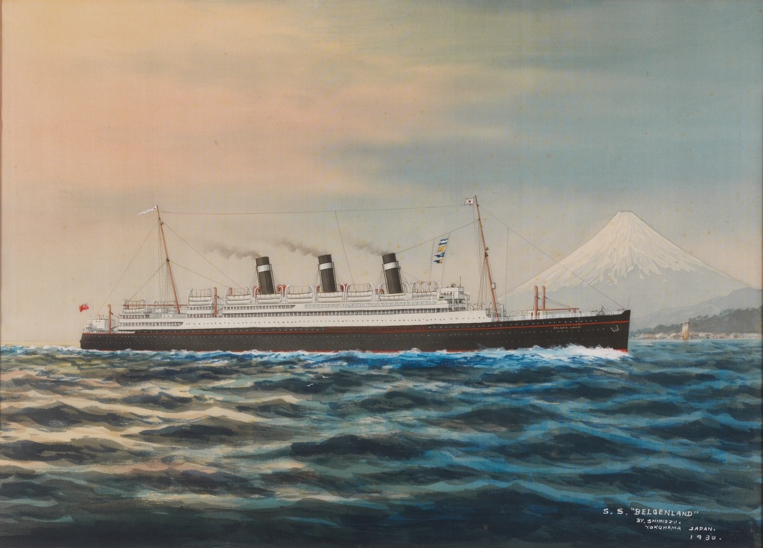 Shimuzu Yokohama - The steamship Belgenland off the Japanese coast