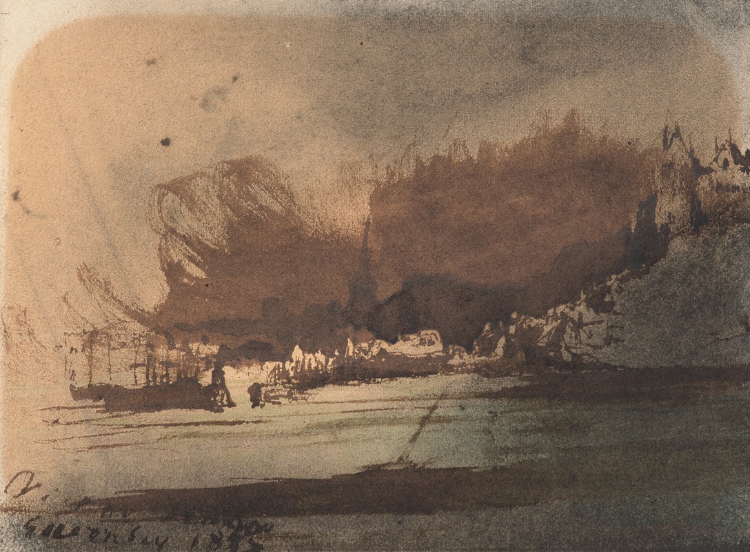 Victor Hugo - Vue de Guernesey Lavis d’encre, fusain et estompe