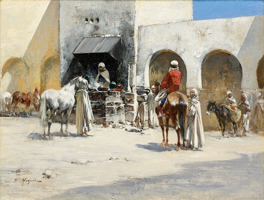 Victor Pierre Huguet - Cavaliers sur la place du village