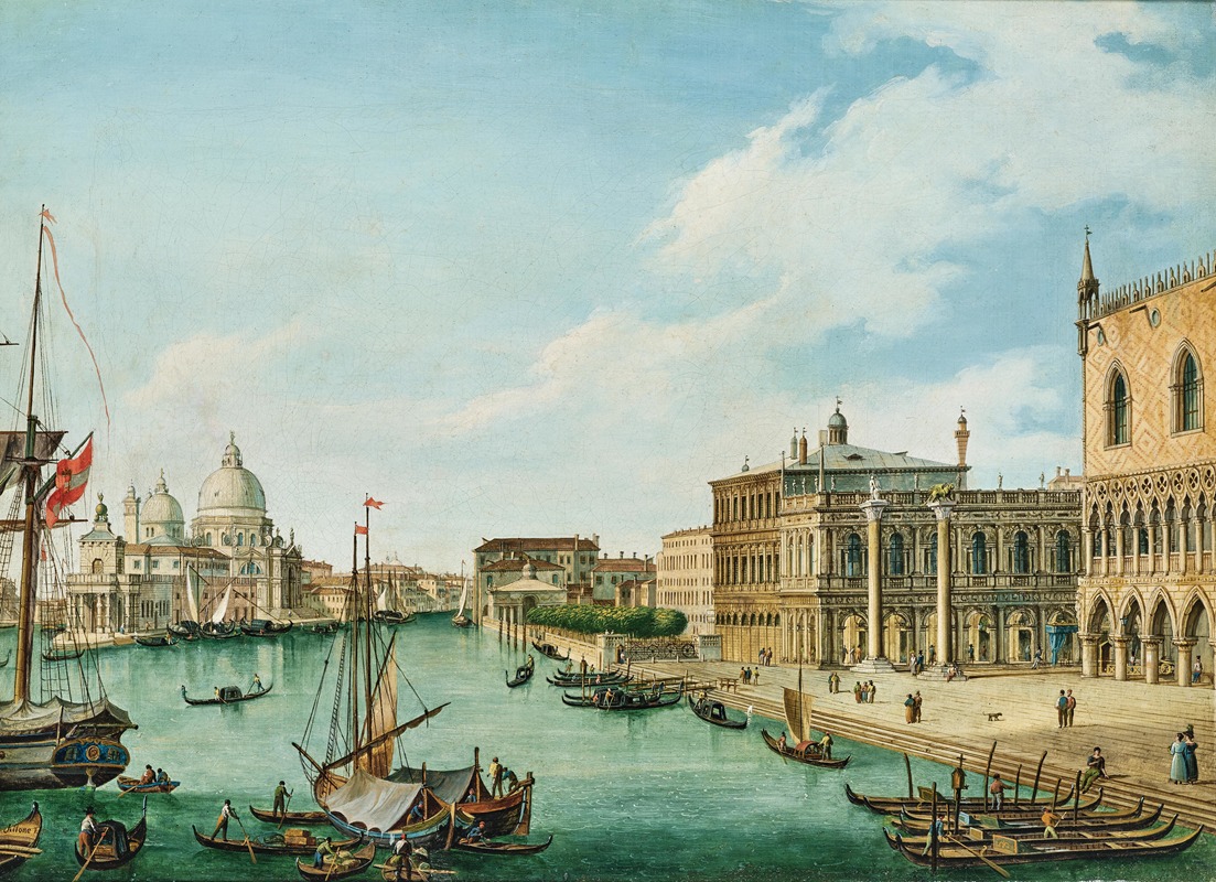 Vincenzo Chilone - Venice, Entering the Grand Canal with a view of the Doge‘s Palace and Santa Maria della Salute