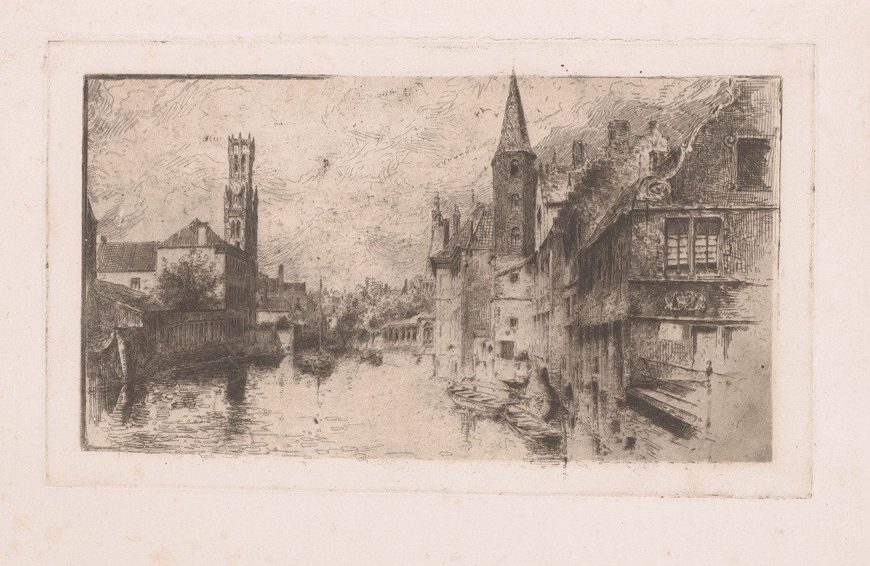 Armand Heins - Stadsgezicht met gracht en toren