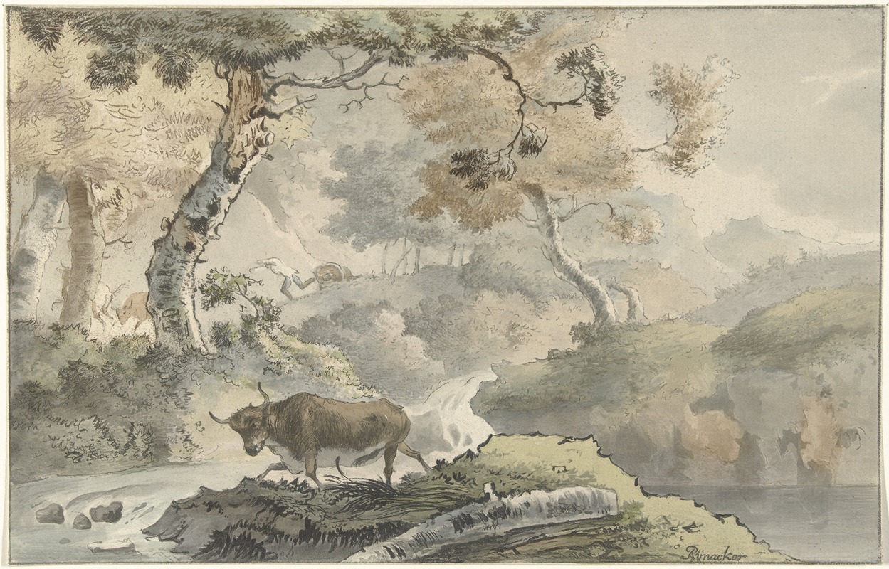 Christiaan Josi - Boslandschap met stier