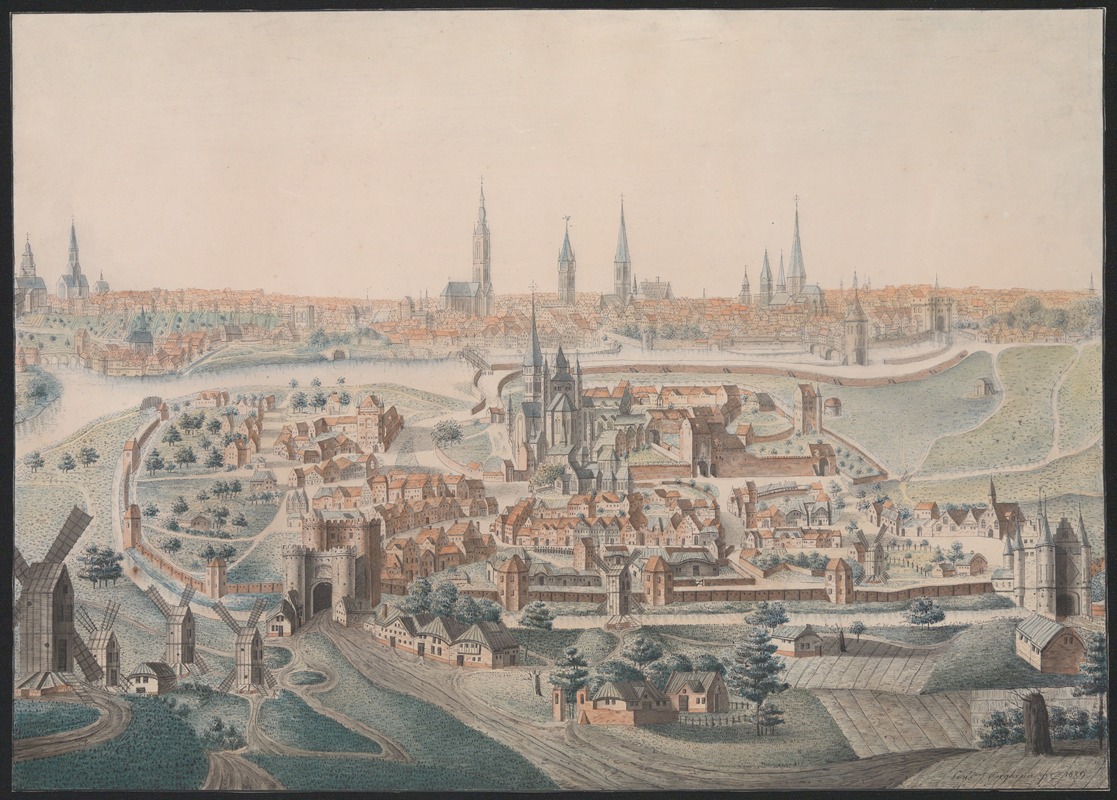 Constant Onghena - Panoramisch zicht op Gent in de 16e eeuw