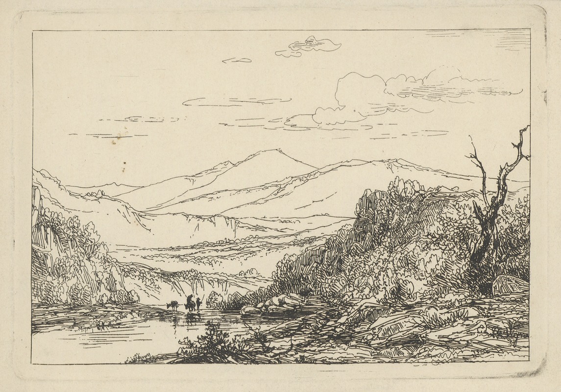 Edouard De Vigne - Berglandschap met doorwaadbare plaats