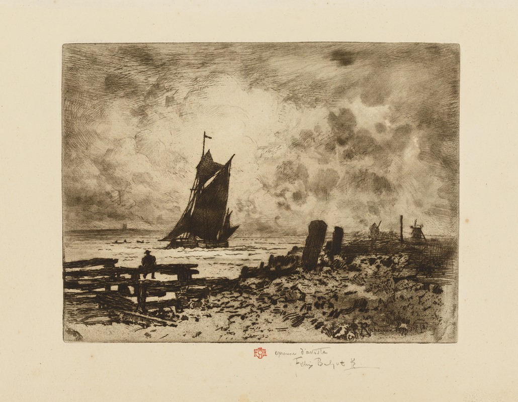 Félix Hilaire Buhot - Little Seascape, a Remembrance of the Medway