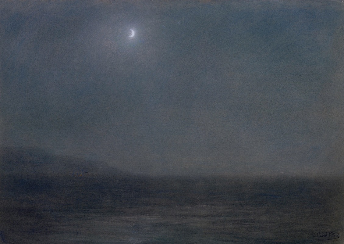 Gabriel Villard - Night Landscape with Sky and Crescent Moon