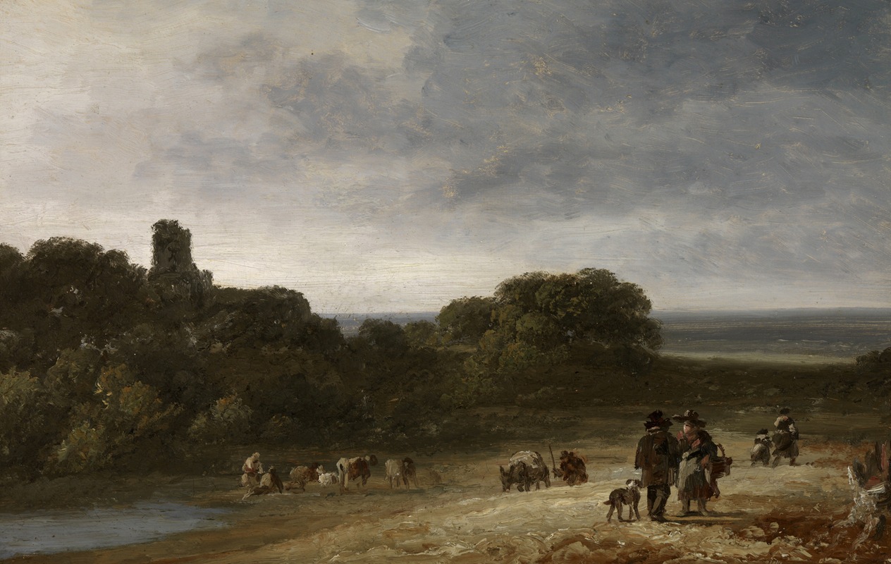 Georges Michel - Landschap met figuren en vee
