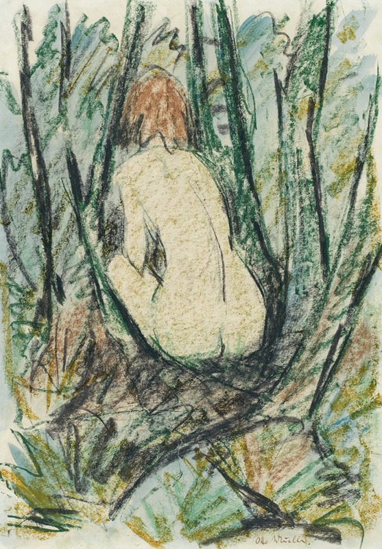 Otto Mueller - Sitzender Rückenakt im Wald