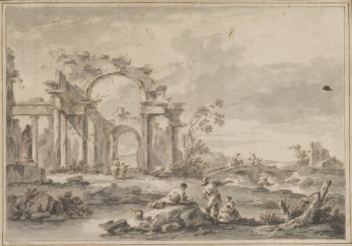 Giuseppe Zais - Ruins and Bridge