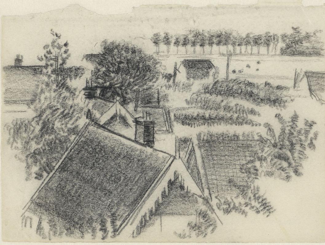 Henk Henriët - Landschap met huizen