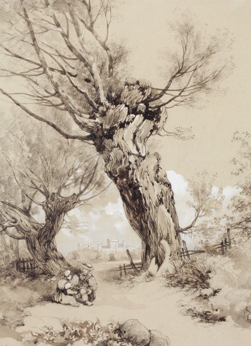 James Duffield Harding - Landscape with Figures under Pollarded Trees