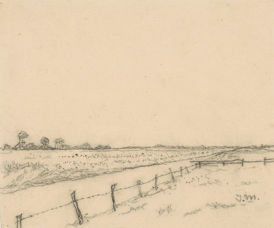 Jan Mankes - Sloot en hek tussen de weilanden