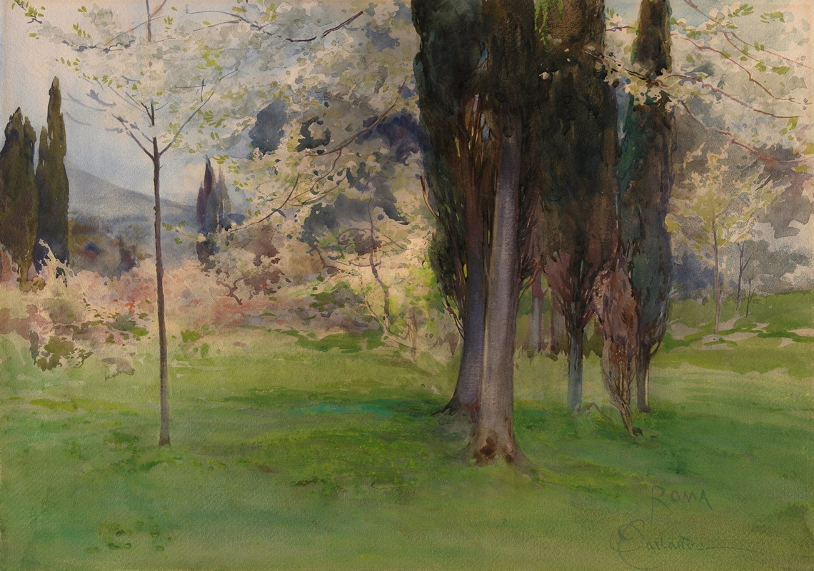 Onorato Carlandi - Spring Landscape with Trees