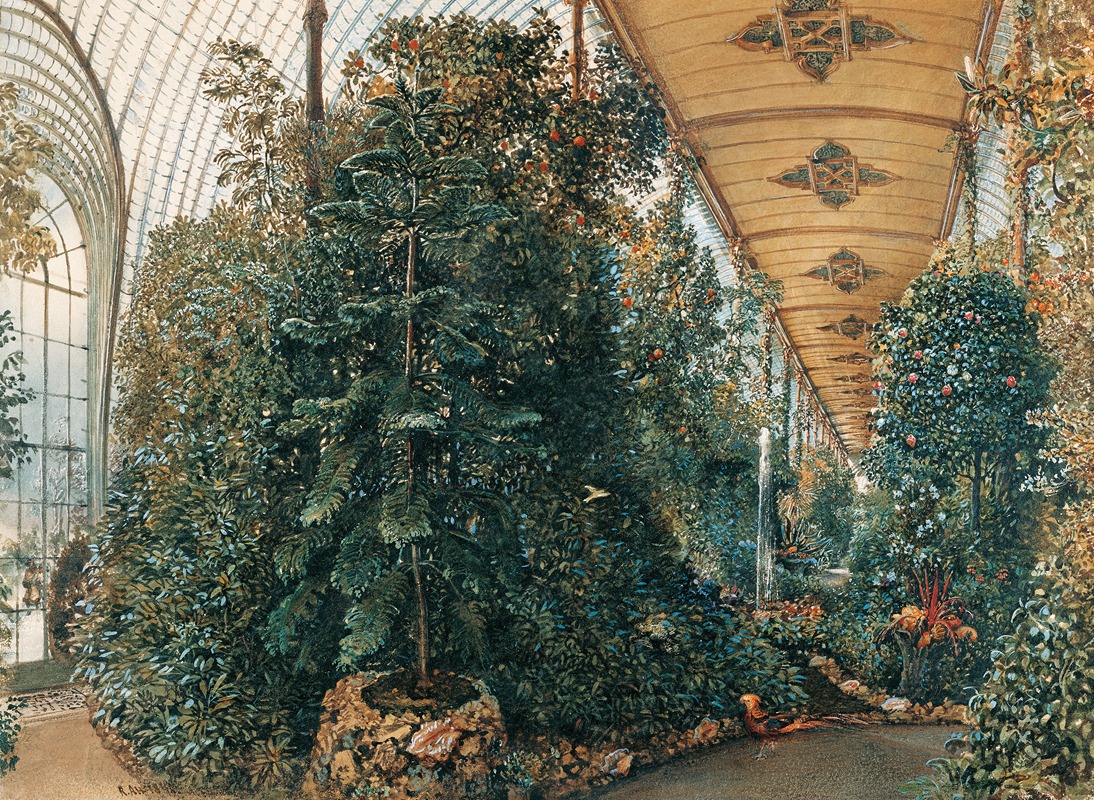 Rudolf von Alt - Innenansicht des Palmenhauses von Schloss Eisgrub