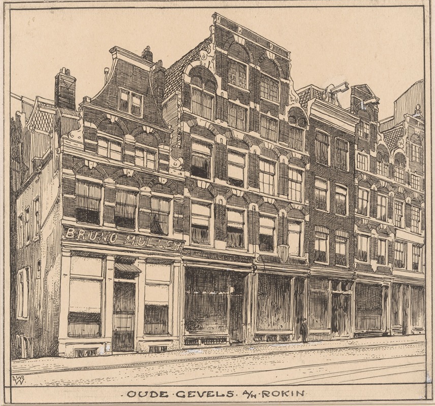 Willem Wenckebach - Oude gevels aan het Rokin te Amsterdam