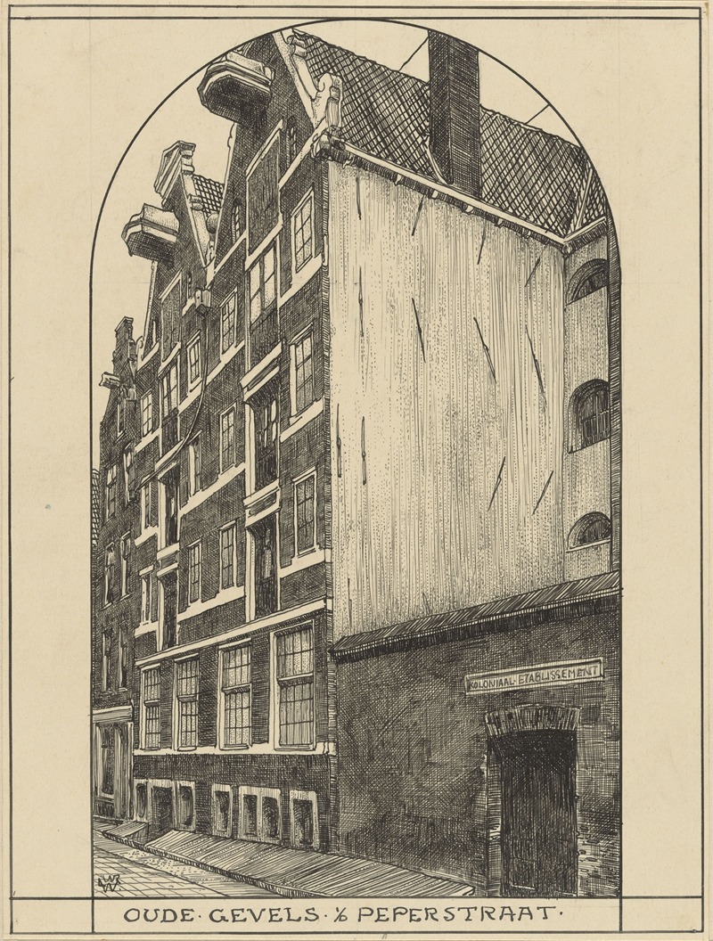 Willem Wenckebach - Oude gevels in de Peperstraat te Amsterdam