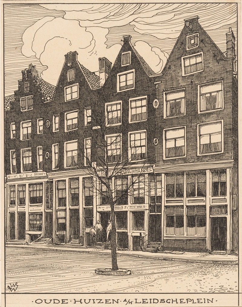 Willem Wenckebach - Oude huizen aan het Leidscheplein te Amsterdam