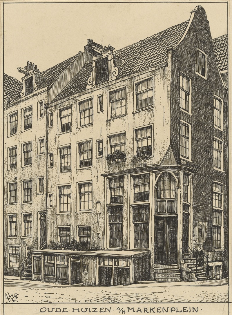Willem Wenckebach - Oude huizen aan het Markenplein te Amsterdam