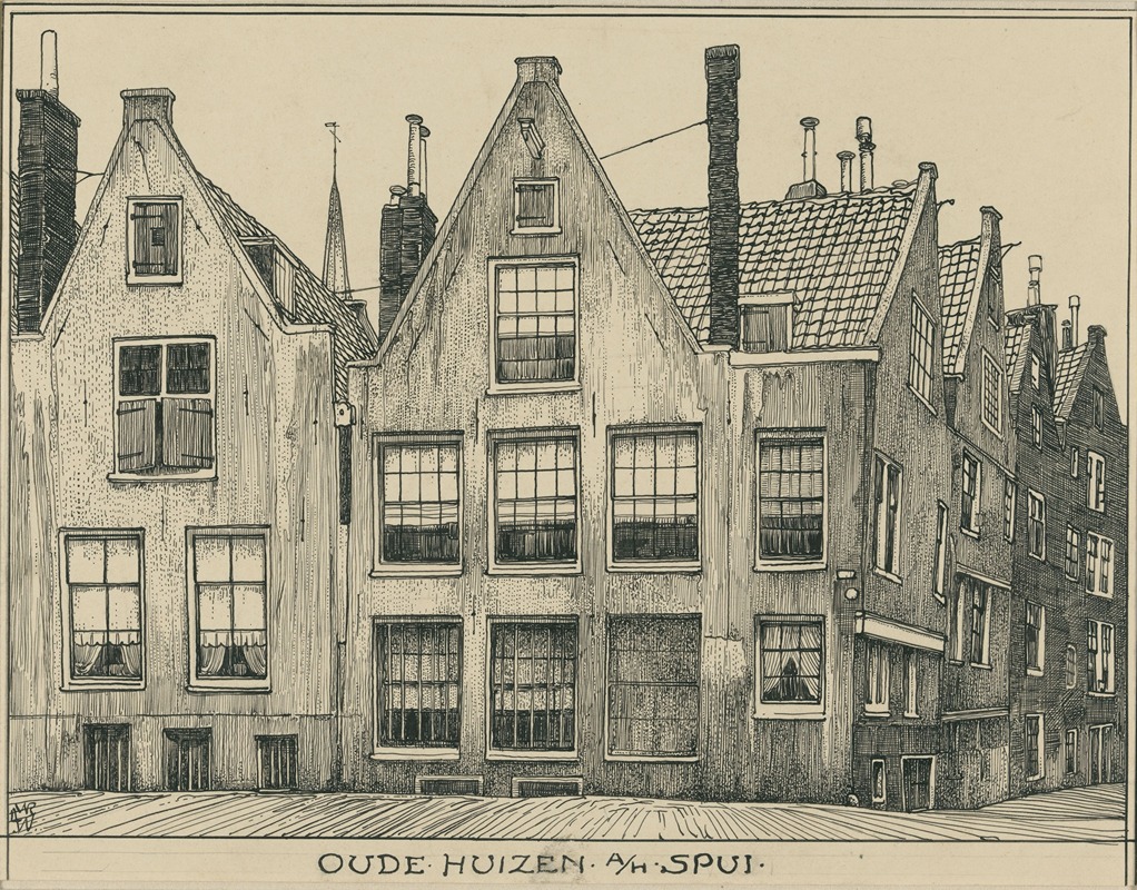 Willem Wenckebach - Oude huizen aan het Spui te Amsterdam