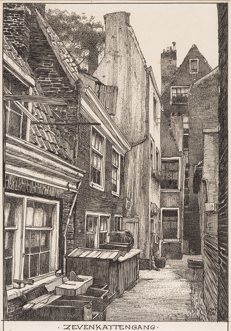 Willem Wenckebach - Zevenkattengang bij de Goudsbloemgracht (thans Willemstraat) te Amsterdam