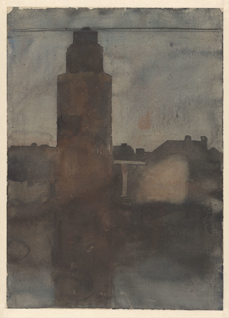 Willem Witsen - De voet van de Montelbaanstoren, bij avond