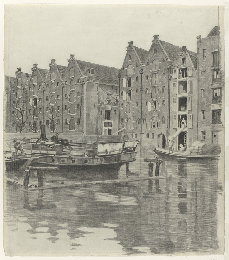 Willem Witsen - Pakhuizen aan een gracht