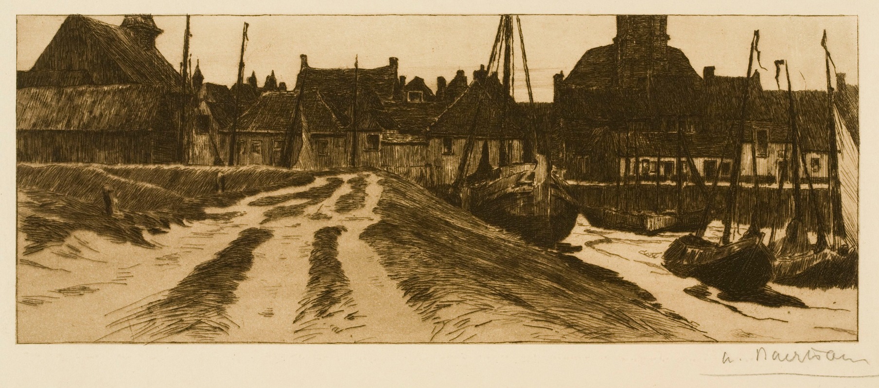 Albert Baertsoen - The Small Harbor of Terneuzen, in the Evening
