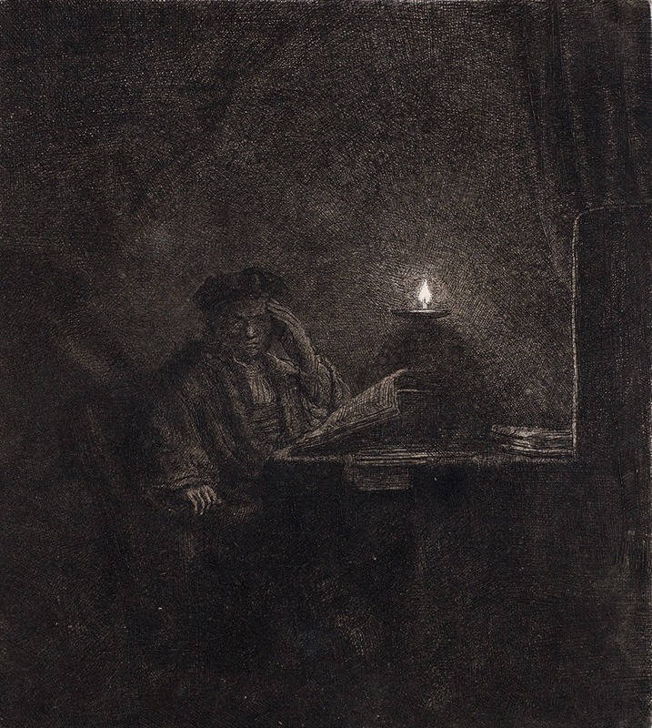 Rembrandt van Rijn - Student at a Table by Candlelight