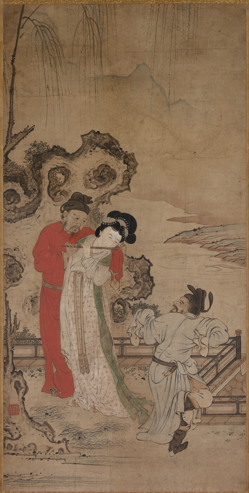 Choryusai - Emperor Minghuang Teaching Yang Gueifei to Play the Flute