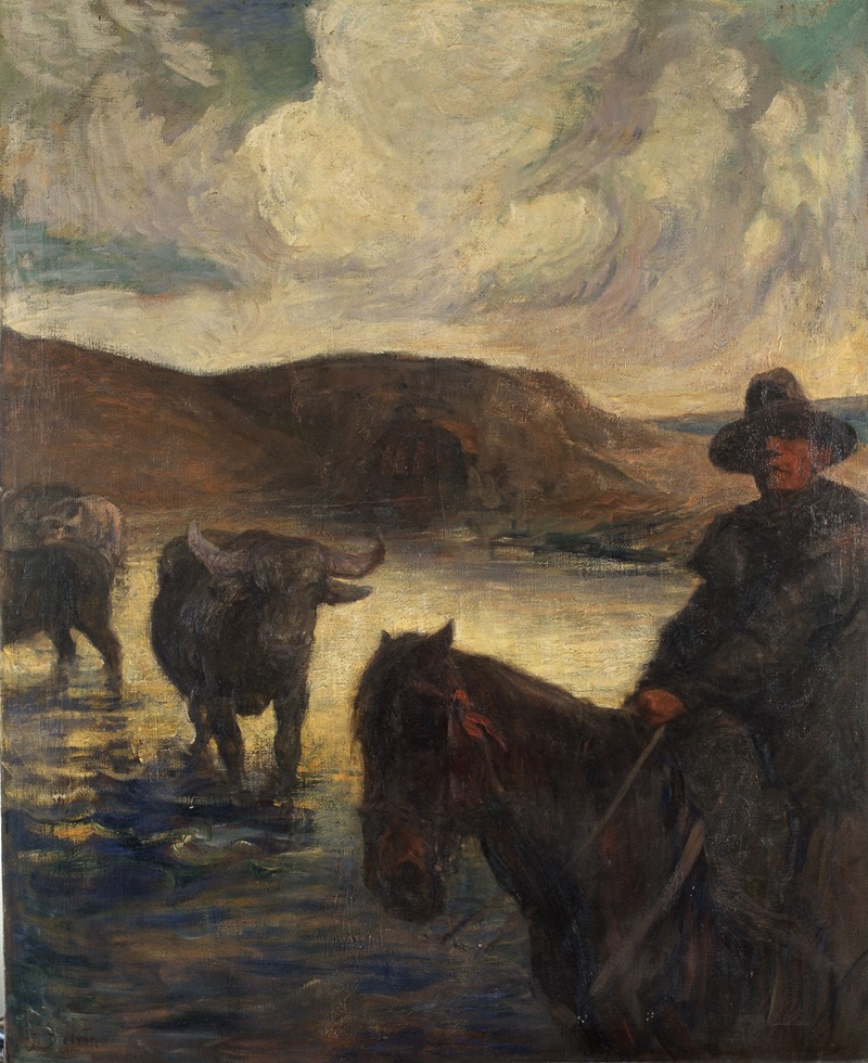 Jean Delvin - Cattle at the Ford