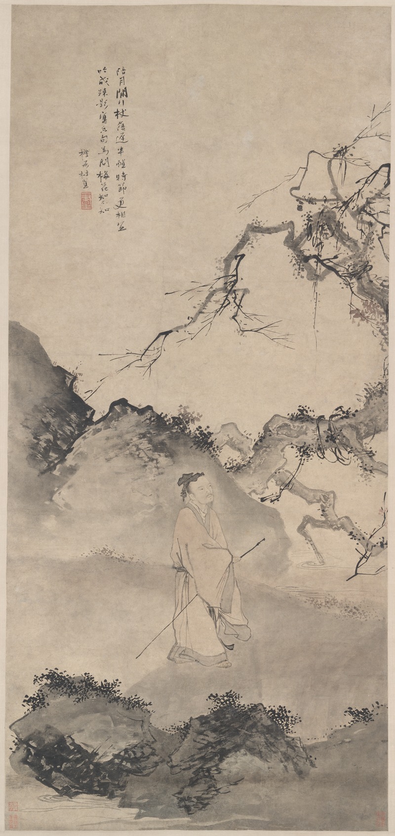 Du Jin - The Poet Lin Bu Wandering in the Moonlight