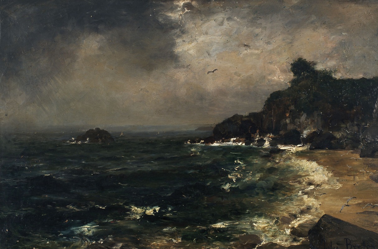 Jules Breton - Coastal Cliffs in Stormy Weather