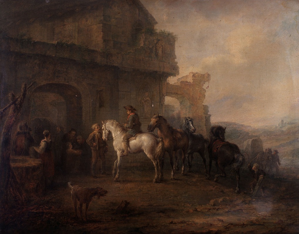 Louis Moritz - Landscape with Horses and a Ruin