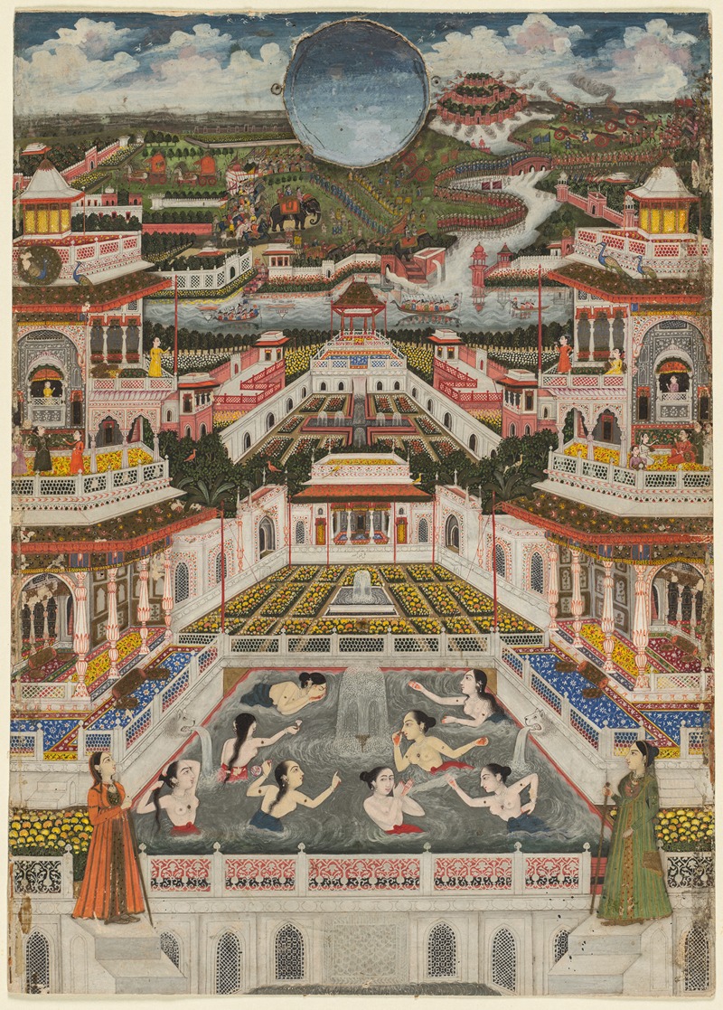 Fayzullah - Women bathing before an architectural panorama