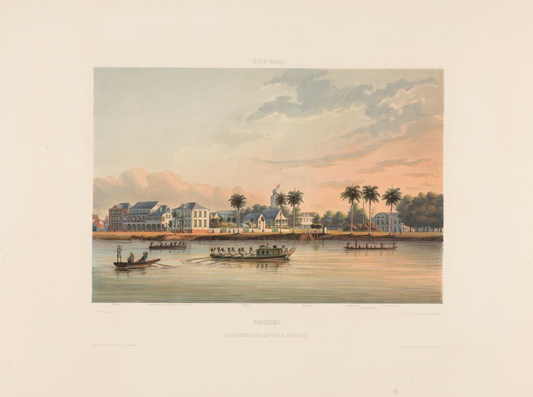 Gerard Voorduin - Suriname. Gouvernements-huis en plein te Paramaribo
