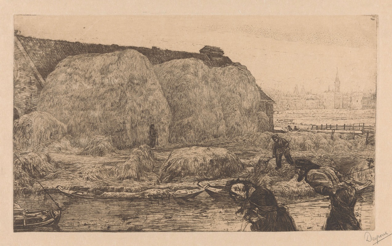 Pieter Dupont - Boerderij met hooischelven aan het Jaagpad in Amsterdam