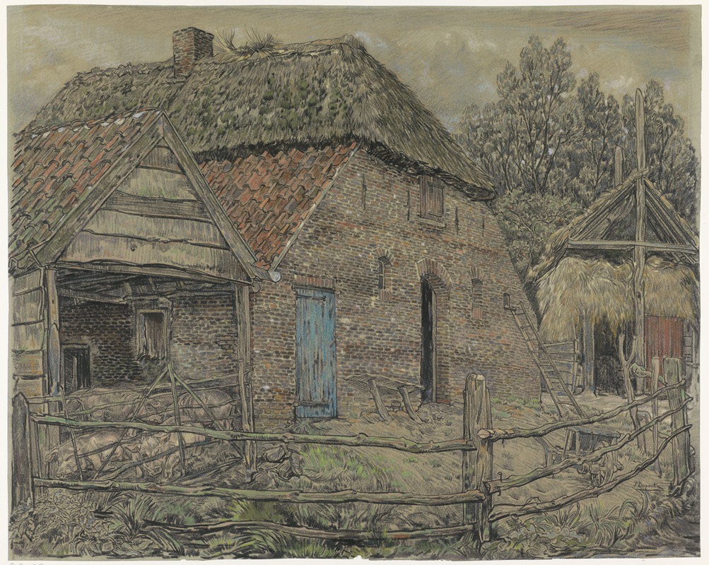Pieter Dupont - Grote boerenschuur, met een varkenshok ervoor