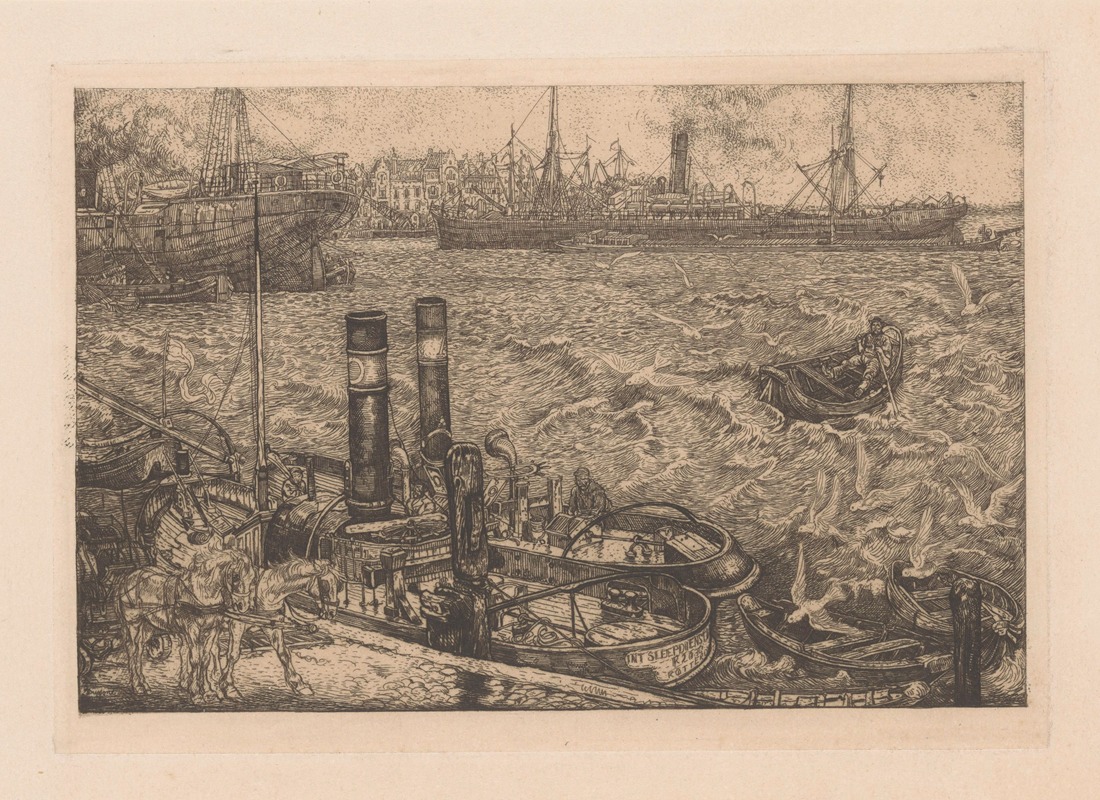 Pieter Dupont - Haven met sleepboten in Rotterdam