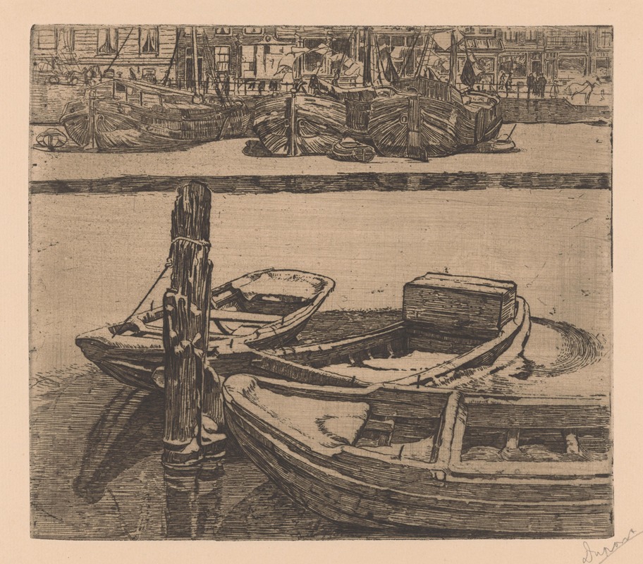 Pieter Dupont - Schepen in het Damrak in Amsterdam